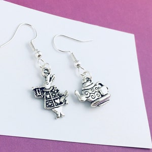 Mismatched Earrings, Alice in Wonderland Earrings, queen of hearts, fandom jewelry, fandom jewellery, white rabbit, halloween costume