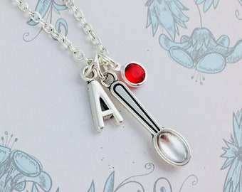 Spoon Necklace, Personalised Gift, Initial Charm and Birthstone Crystal, Spoon theory, fibromyalgia invisible illness, novelty gift, spoonie