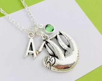 Gepersonaliseerde luiaard ketting, luiaard minnaar cadeau, opknoping luiaard cadeau, luiaard accessoire, aangepaste ketting, ketting met initiaal, veganistisch cadeau