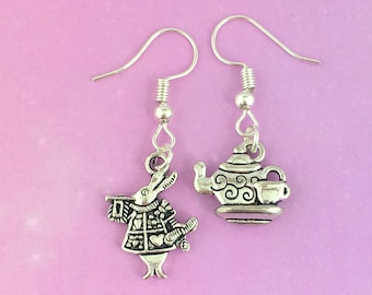 Alice Earrings March Hare Earrings Wonderland Earrings Fairy Tale Earrings Fandom Earrings Story Book Earrings Looking Glass Earrings