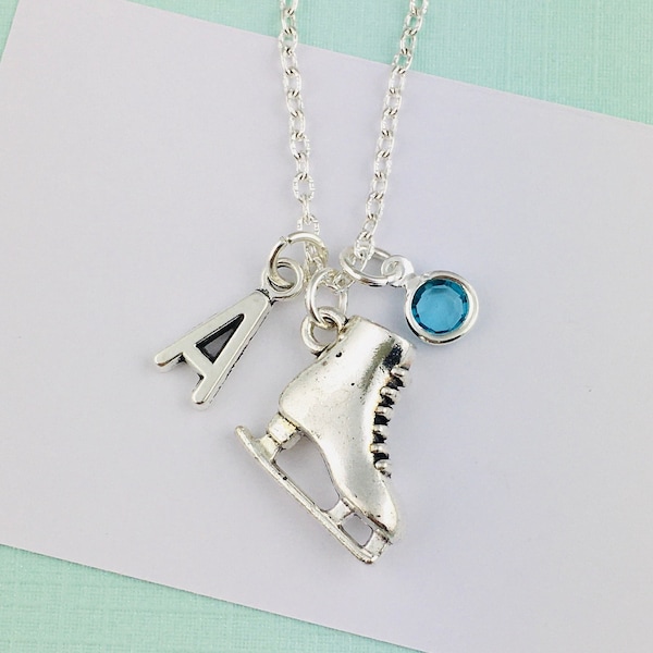 Ice Skate Necklace, Personalised Gifts, Initial Birthstone Charms, Figure skating skater gift, hokey player coach gift teen teenage girl bff