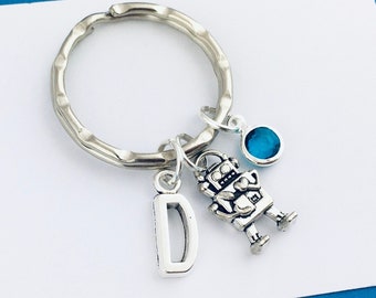 Robot Keyring, Robot Keychain, silver Robot Bag Charm, Personalised Gift, robot gift for her, sci fi gift for him robotics gift for brother