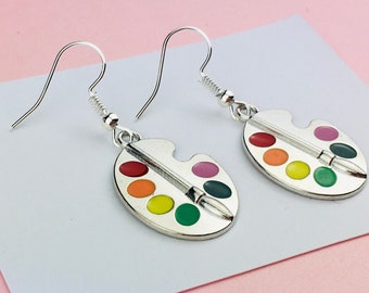 Palette Earrings, Artist Jewellery, Art teacher gift, quirky everyday earrings, art school graduation gift, best friend bvirthday gift ehr