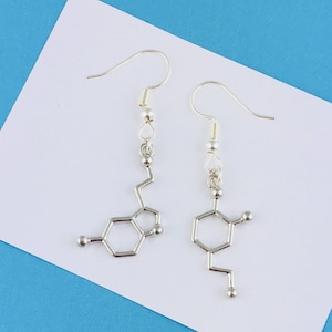 Serotonin and Dopamine Earrings, Mismatched Earrings, Science Jewellery, Psychology graduation gift for her, psychiatrist gift, thoughtful