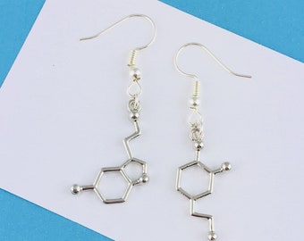 Serotonin and Dopamine Earrings, Mismatched Earrings, Science Jewellery, Psychology graduation gift for her, psychiatrist gift, thoughtful