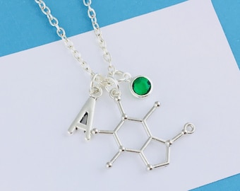 Caffeine Molecule Necklace, Coffee Jewellery, Personalised Gift for her, Scienstist present for graduation, Chemistry Science Teacher gift