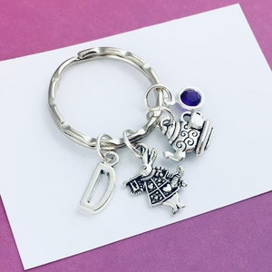 Personalised Alice in Wonderland Keyring, tea party favors, literary gift for daughter, teen girl gift,  zipper charm, personalized keyring