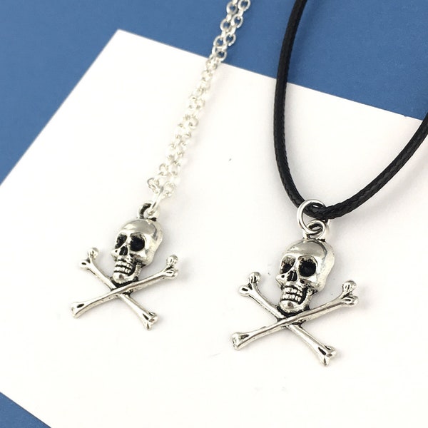 Skull and Crossbones Necklace, Pirate Jewelry, Men gift for him, Pirate Choker, Halloween accessory, Adventure lover gift, skeleton charm