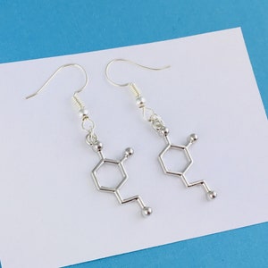 Dopamine Earrings, science gift, geeky gift for her, secret Santa gift, stocking filler, science jewellery, pharmacist gift molecule jewelry