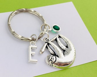 Personalised Sloth Keyring, Cool Aunt gift, Custom Sloth accessory, initial keychain, cute sloth gift, hanging sloth key ring teen girl gift