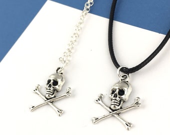 Skull and Crossbones Necklace, Pirate Jewelry, Men gift for him, Pirate Choker, Halloween accessory, Adventure lover gift, skeleton charm