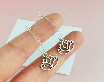 Lotus Flower Hoops, Botanical Earrings, Floral Jewellery, Yoga gift for her, spiritual symbol rebirth strength resilience purity water lily