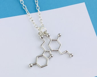 Serotonin and Dopamine Necklace, Science Jewelry, Psychology gift, therapist gift for her, pharmacist gift, chemistry teacher molecule gift