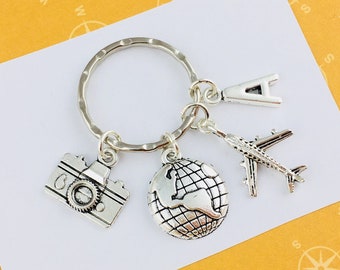 Personalised Wanderlust Keyring, personalised travel gift, travelling accessory, travel bag charm, secret Santa gift for traveller, bff gift
