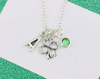 Sierlijke klavertje vier ketting, gepersonaliseerde geschenken, eerste charme, geboortesteen kristal Irish Dancing cadeau voor meisje haar bruiloft gunst vrouw