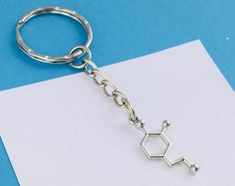 Dopamine Keychain, science keyring, geeky gift for geek, boyfriend gift for friend chemistry molecule gift stocking filler housewarming gift