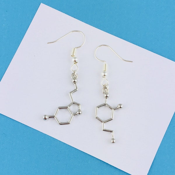 Serotonin and Dopamine Earrings, Mismatched Earrings, Science Jewellery, Psychology graduation gift for her, psychiatrist gift, thoughtful