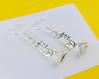 Trumpet Earrings, Music Jewellery, Brass Instruments Teacher appreciation gift for music student, sister girlfriend gift for her wife quirky