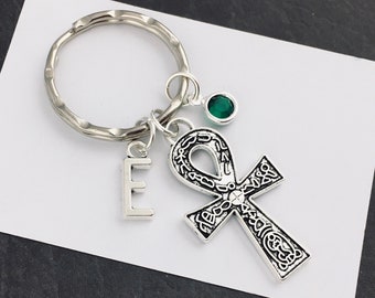 Personalised Ankh Keyring, Housewarming gift for best friend, protection charm talisman gift for him, halloween accessory, gothhic gift goth