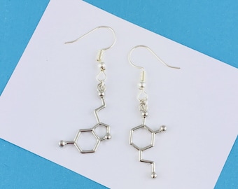 Serotonin and Dopamine Earrings, Mismatched Earrings, Science Jewellery, Psychology graduation gift for her, psychiatrist gift, thoughtful