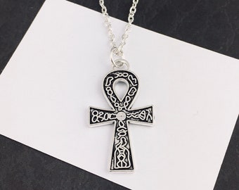 Ankh Necklace, Large Ankh Cross Necklace, Egyptian hieroglyph necklace, key of life necklace, symbol of life necklace, alternative jewellery