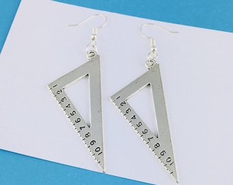 Set square Earrings, Triangle Earrings, Science gift for maths teacher, science jewellery, science earrings, architect gift, engineer gift