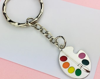 Paletsleutelhanger, kunstenaar sleutelhanger kunstleraar cadeau schilder verjaardagscadeau voor haar hem inspirerende motiverende cadeau-ideeën kleurrijke tas bedel