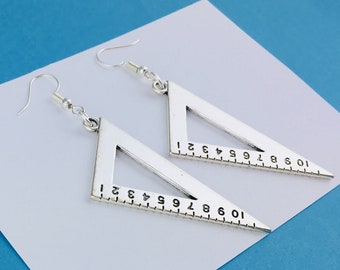 Setsquare Earrings, Triangle Ruler Gift, Architect gift for her, Science gift for maths student, mathematician gift, engineer gift geometry