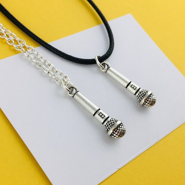 Collier de microphone, cadeau de mélomane pour chanteur, bijoux de musique, bijoux de microphone, cadeau de musicien pour chanteur, chaîne en argent sterling