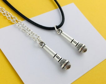 Microphone Necklace, Music lover gift for singer, music jewellery, microphone jewelry, musician gift for vocalist, sterling silver chain