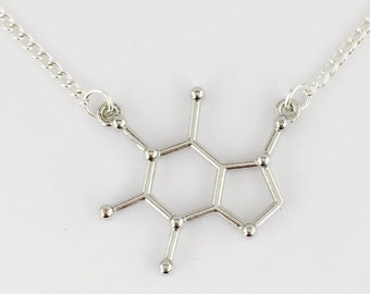 Caffeine Molecule Necklace, coffee lover necklace, coffee necklace, coffee lover gift, caffeine addict necklace gift, secret Santa gift cute