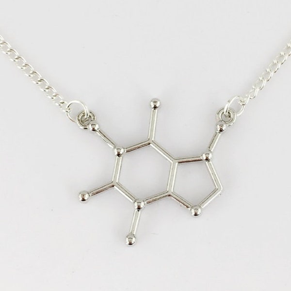 Caffeine Molecule Necklace, coffee lover necklace, coffee necklace, coffee lover gift, caffeine addict necklace gift, secret Santa gift cute