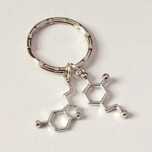 Serotonin and Dopamine Keyring, chemistry gift, science teacher gift, molecules keyring, mental health gift, gift for geek, nerdy accessory
