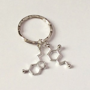Llavero de serotonina y dopamina, regalo de química, regalo para profesor de ciencias, llavero de moléculas, regalo de salud mental, regalo para geeks, accesorio para nerds.
