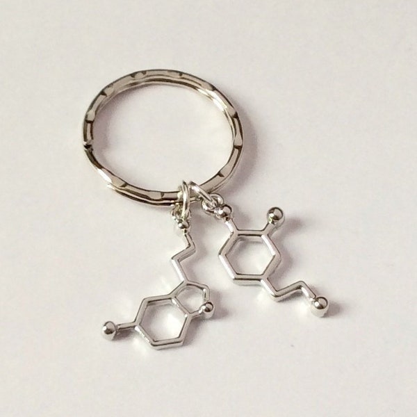 Serotonin and Dopamine Keyring, chemistry gift, science teacher gift, molecules keyring, mental health gift, gift for geek, nerdy accessory