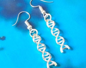 DNA earrings – sterling silver – science gift, nurse gift, genetics gift, doctor earrings, nerdy geeky earrings, DNA strand, mad scientist
