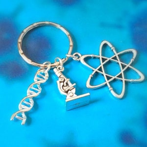 Science Keyring, Science Keychain, DNA keyring, scientist gift, biology gift, science teacher gift, stocking stuffer, secret Santa gift Xmas image 1