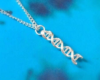 DNA-ketting – zilver – cadeau leraar biologie, cadeau wetenschapswetenschapper, dubbele helix, terug naar school afstudeercadeau, geeky sieraden-nerdy