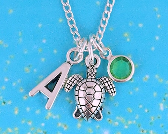 Personalised Turtle Necklace, Ocean jewellery,  nautical jewelry, sea animal gift, birthday gift for sister, teenage girl gift for her cute