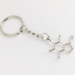 Caffeine keychain, caffeine molecule keychain, caffeine keyring, coffee keychain keyring, barista gift, coffee lover gift coffee addict gift
