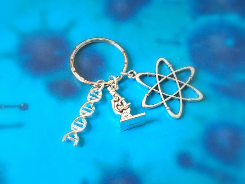 Science Keyring, Science Keychain, DNA keyring, scientist gift, biology gift, science teacher gift, stocking stuffer, secret Santa gift Xmas image 1