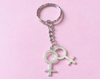 Lesbische sleutelhanger sleutelhanger, cadeau lesbienne, lesbisch huwelijkscadeau, housewarmingfeest, LGBT-trots, LGBTQ-cadeau, gay-sieraden, lesbisch trotscadeau