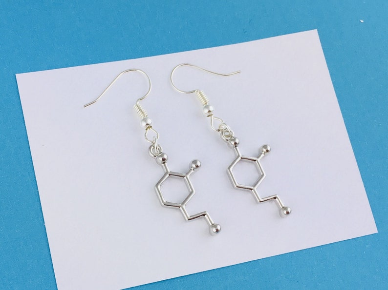 Dopamine Earrings, science gift, geeky gift for her, secret Santa gift, stocking filler, science jewellery, pharmacist gift molecule jewelry image 1