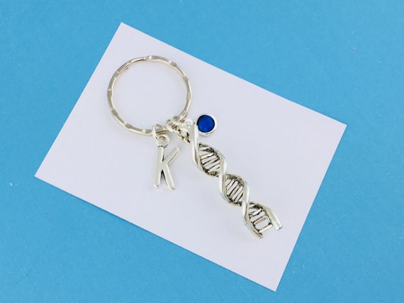 DNA Keyring Personalised Gift With Initial Charm and Birthstone Crystal Scientist Graduation Gift Science Accessory Adopted Daughter Gift Etsy