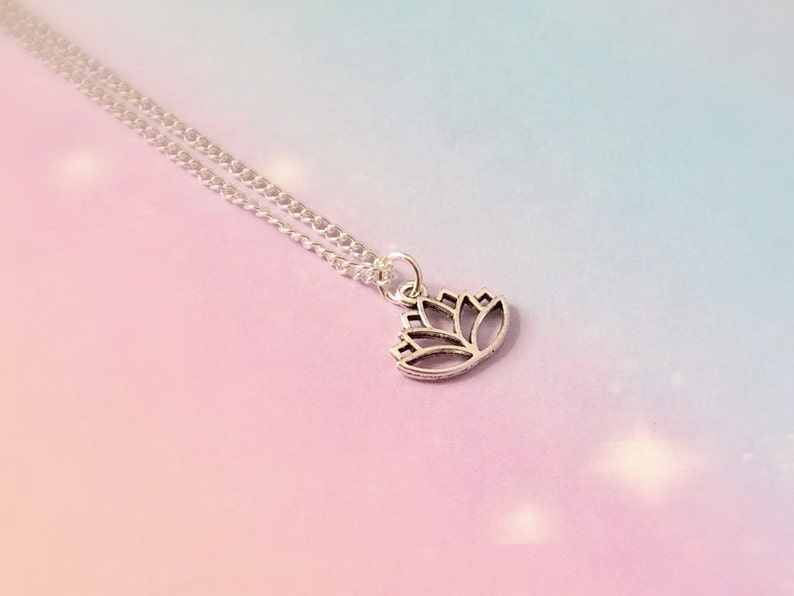 lotus flower jewellery yoga necklace gift mantra mindfulness choker dainty minimalist boho jewelry Silver yoga jewelry Lotus Necklace