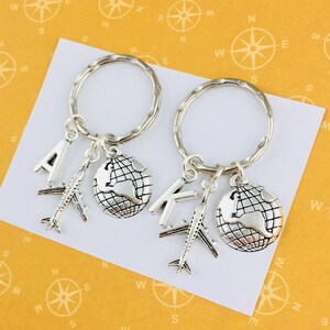 Airplane and globe keyrings, friendship keyring, gift for friend, travel gift, map keychain, gift for 2, matching couple keyrings earth image 3