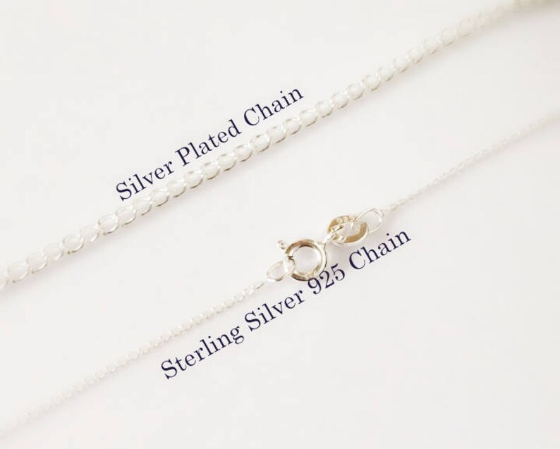May include: Two silver chains, one labeled "Silver Plated Chain" and the other labeled "Sterling Silver 925 Chain".