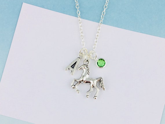 Personalized Horse Necklace, Initial and Birthstone gift for her, Equestrian Jewellery, Horse Girl Gift for Daughter, Horse riding friend