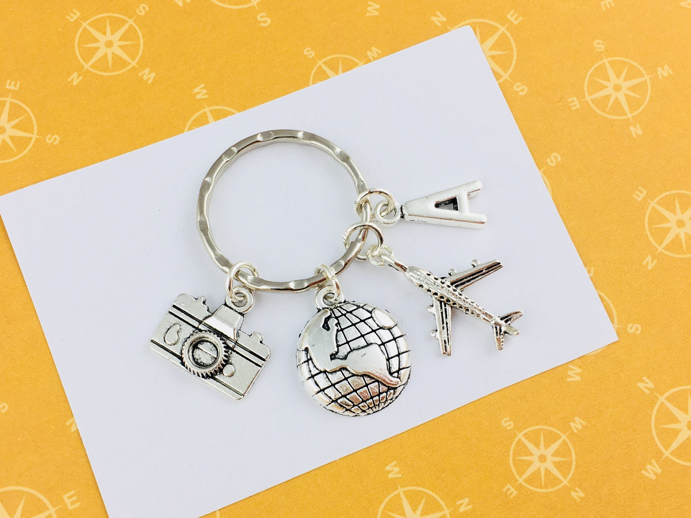 Personalised Wanderlust Keyring, personalised travel gift, travelling accessory, travel bag charm, secret Santa gift for traveller, bff gift