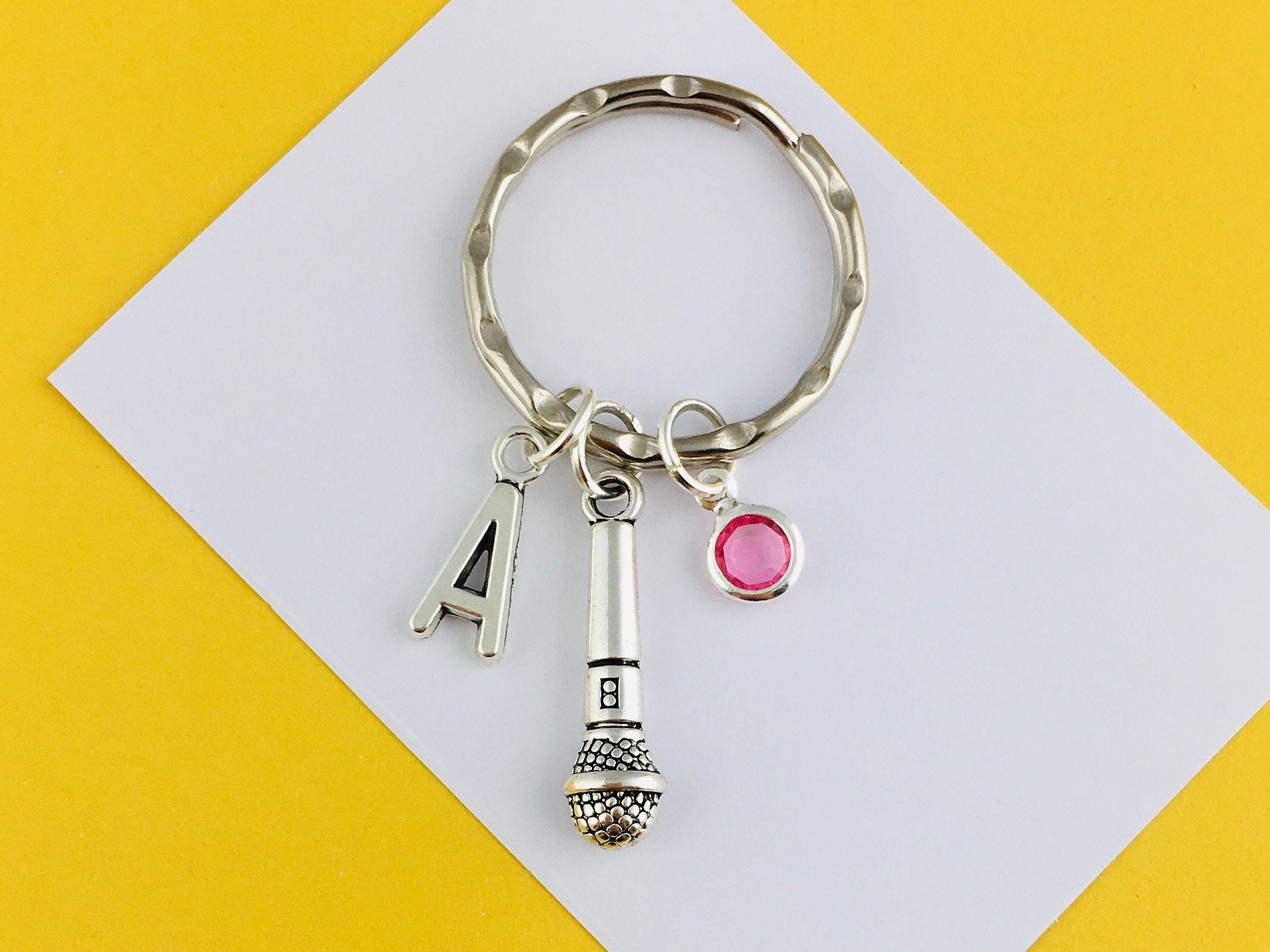 Personalised Microphone Keyring, Custom Microphone Keychain, Music Gift ...